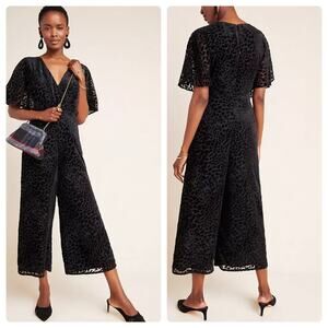 Anthropologie Greylin Cerise Burnout Velvet Jumpsuit